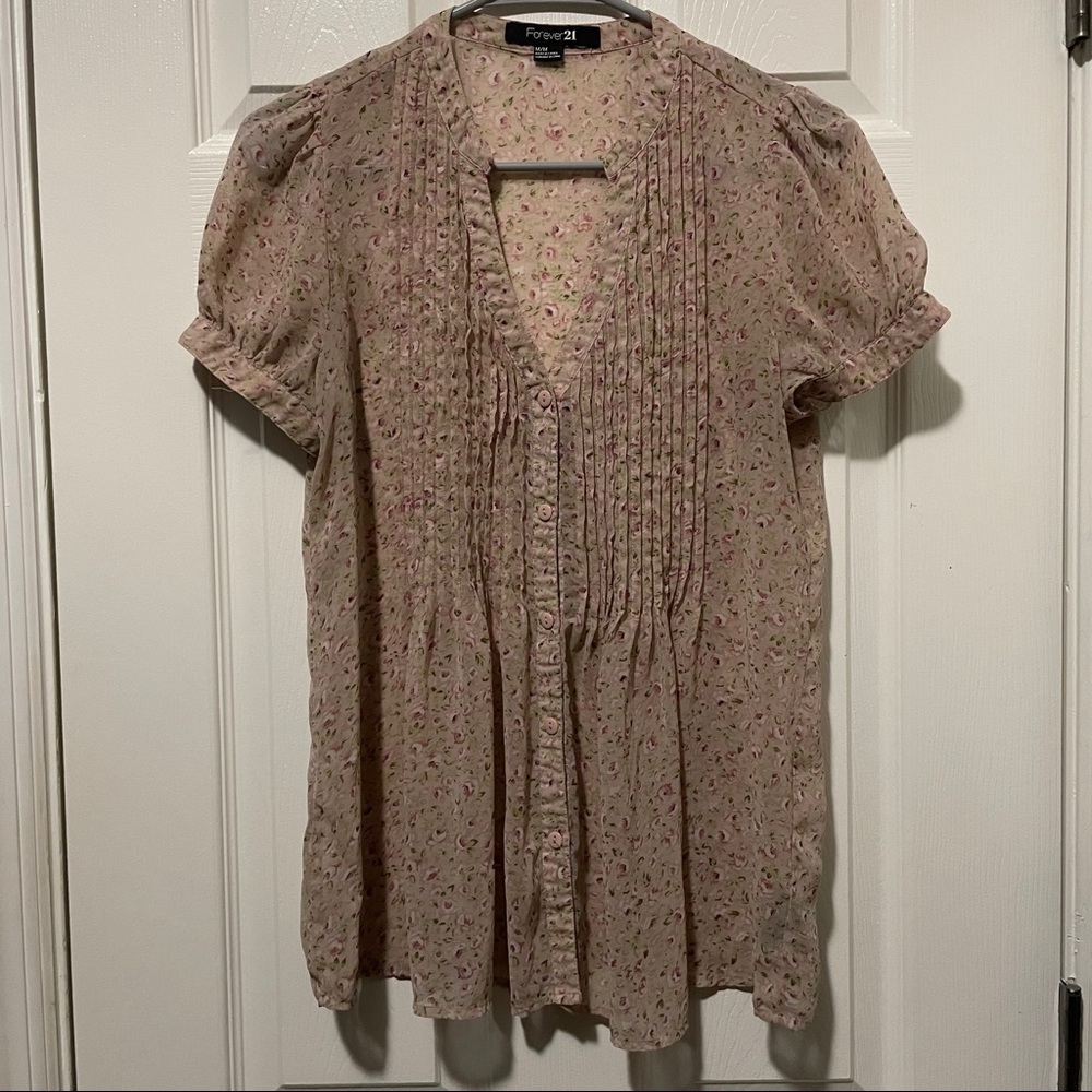 Forever 21 Floral Pintucked Top - Medium